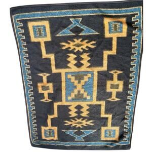 Vtg Ibena Southwest Aztec Throw Blanket Reversible Acrylic Brown Orange Green